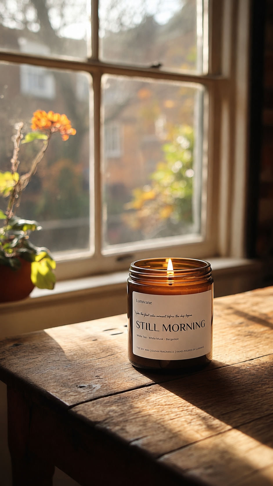 A soft clean morning scent with white tea, bergamot, ginger, and white musk.